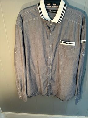 Vintage rare Men's Gray Button-Down Shirt with Stripe Collar Caviar Dremes 3XL
